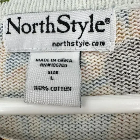 NorthStyle Sweater Womens Large Sunflower Floral Pullover Blue Beige Knit Boho L - Picture 7 of 12